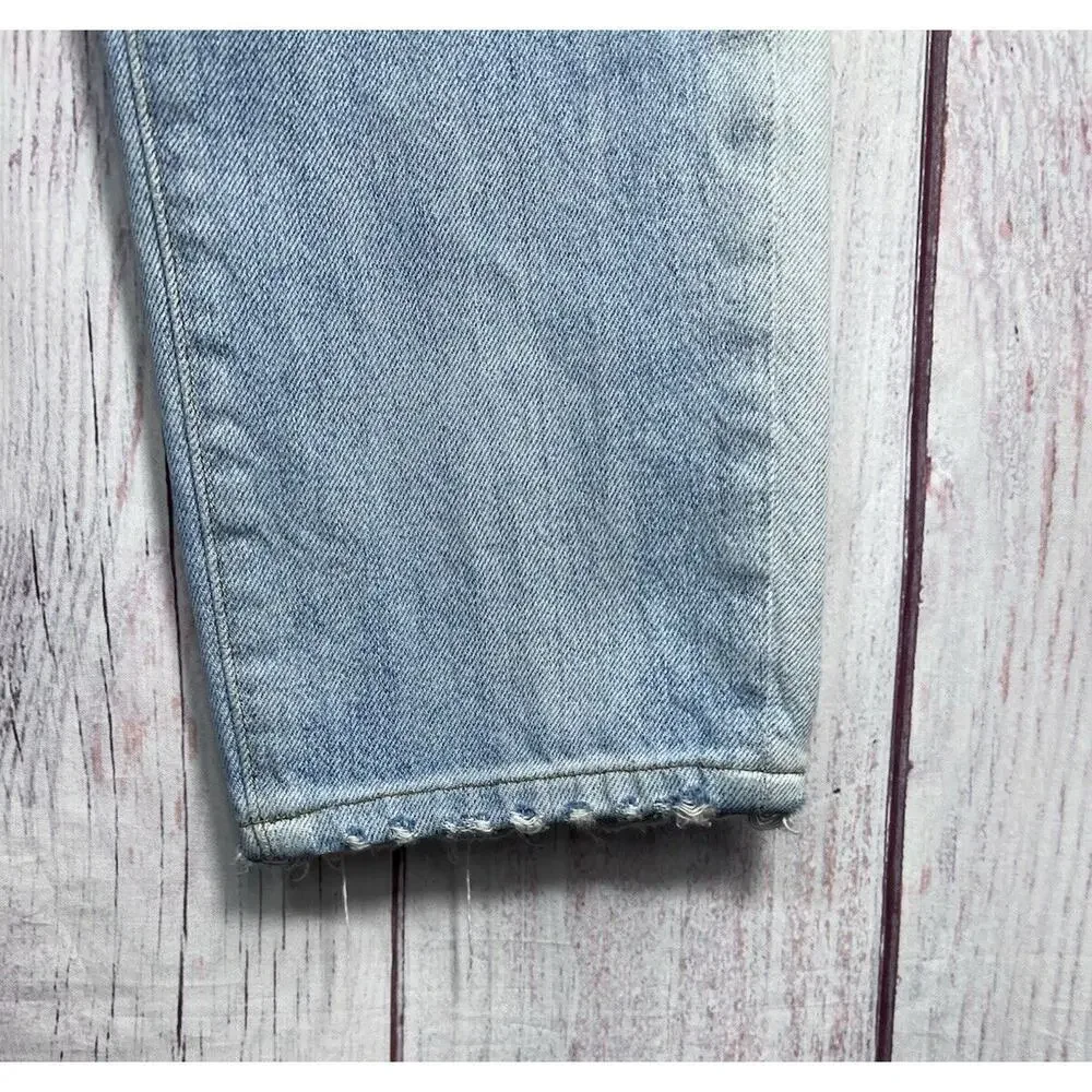 FRAME Women's Mid Rise Straight Leg Jeans Blue Le Garcon 2 Tone Patchwork Sz 36